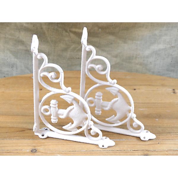 2 CAST IRON BOAT ANCHOR BRACKETS CORBELS WALL SHELF BRACKET NAUTICAL CREAM WHITE