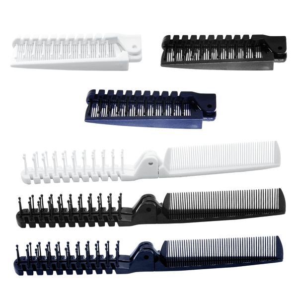 Piutouyar 6 Pack Travel Hair Comb, Portable Folding Comb Brush Combo, Small Compact Pocket Collapsible Comb, Anti-Static Double Headed Combs(Black+White+Pearl Blue)