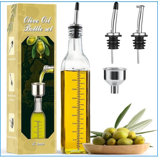 17oz Glass Olive Oil Dispenser Bottle - 500ml Clear -Oil & Vinegar Cruet Kitchen