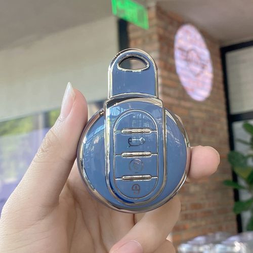 MANG JIANG for Mini Cooper Key Fob Cover, Soft TPU Key Fob Case Cover Shell Bag for Mini Cooper 3rd Gen Hatchback Clubman Countryman 2014-2023 (Blue)