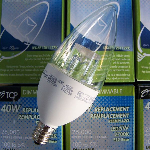 TCP (Case of 6) LED5E12B1127K 5-Watt LED E12 Chandelier Base 2700K Dimmable Lamp - Blunt Tip