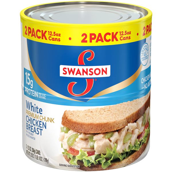 Swanson White Premium Chunk Canned Chicken Breast in Water, Fully Cooked Chicken, 12.5 OZ Can (Pack of 2)