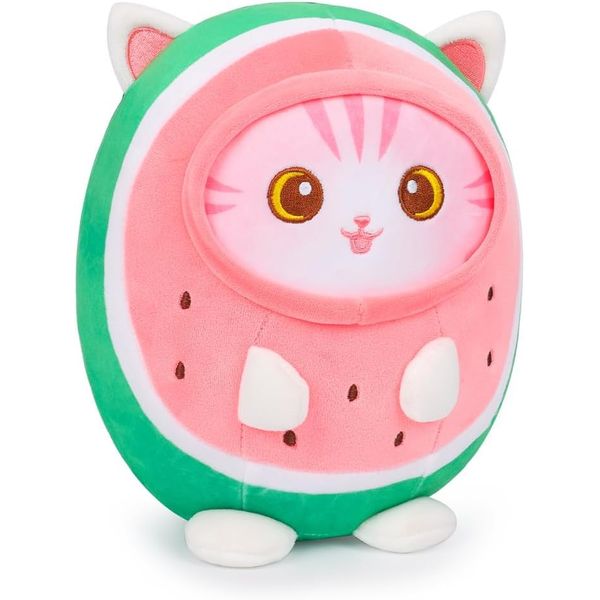 LOMBEE 12" Cute Plush Pillow Stuffed Animal, Soft Kawaii Plushie Gift for Kids (Watermelon Cat)