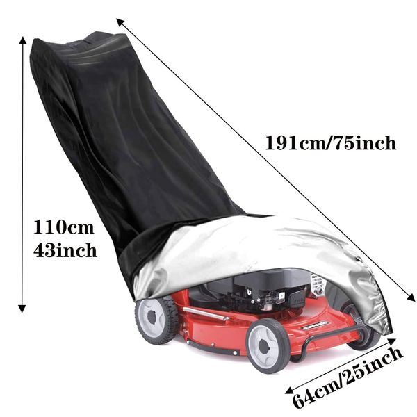 Lawn Mower Cover, 210D Polyester Nylon Covers for Walk Behind Lawn Mower, with Draw String & Storage Bag(1.9m 0.6m x 1.1m / 76 * 26 * 43 inch)