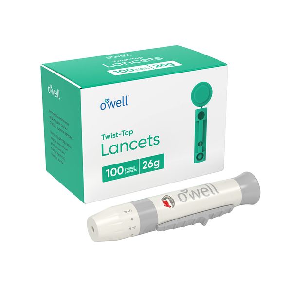 O Well Lancing Device Kit + 100 O Well Sterile Twist Top Lancets, 26 Gauge (for Thick & Callus Skin)