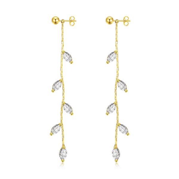 Philip Jones Gold Plated Leaf Dangle Earrings Created with Zircondia® Crystals