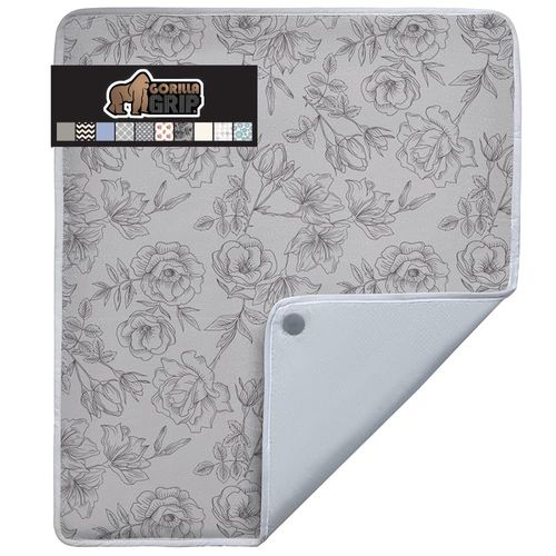 Gorilla Grip Ironing Mat, Portable Iron Pad, Magnetic Cover and Padding for Top of Washer, Dryer, Tabletop, Countertop, Silicone Coating and Scorch Resistant, Travel Size 28x24, Gray Floral