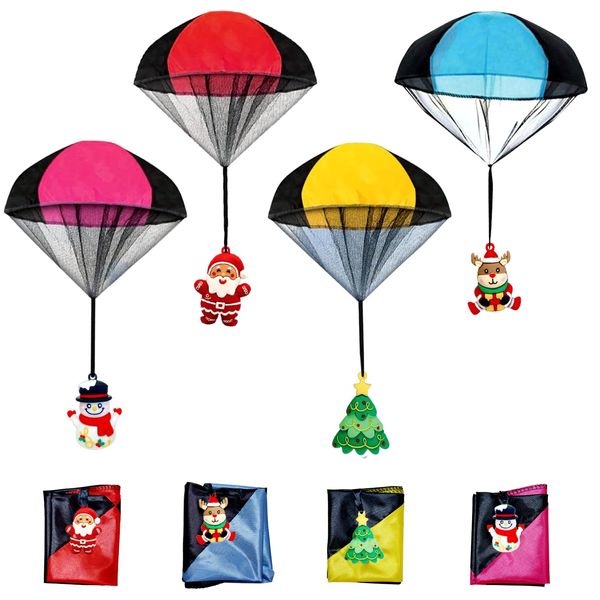 Myjoyice Parachute Toys, 4Pcs Christmas Parachute Toys, Christmas Toys for Kids Girls Boys, Stocking Stuffers for Kids, Hand Throw Flying Toys for Christmas Party Favors Xmas Gifts Goody Bag Filler