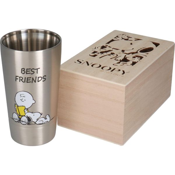 Peanuts SN453-855H Double Stainless Steel Tumbler, Approx. 11.8 fl oz (350 ml), Comes in a Wooden Box, Best Friends Made in Japan