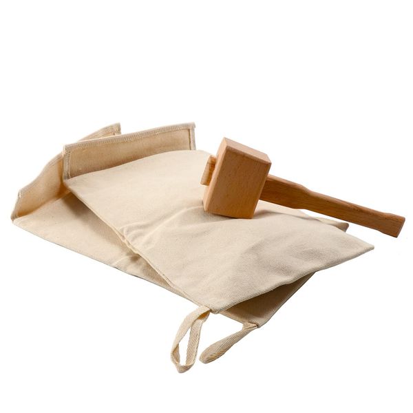 2pcs Ice Crush Bag Lewis Bag Canvas Ice Bag Reusable Canvas Bag with Wood Hammer Mallet for Summer Bartender Kit & Bar Tools Kitchen Accessory