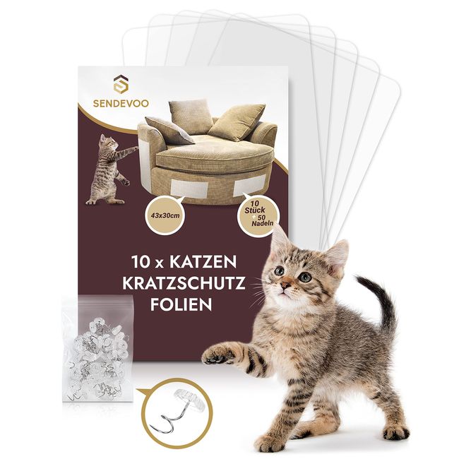 SENDEVOO Katzen Kratzschutz Folien (10er Set) - Extrem starker Halt - Kratzschutz Katze für Sofa, Tür, Wand etc. - Super Robust und flexibel