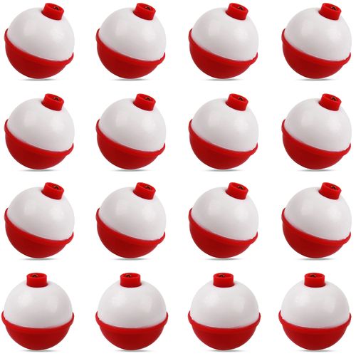 SILANON Fishing Bobbers Floats Assortment,25pcs Snap-on Red and White Bobbers for Fishing,Hard ABS Push Button Round Buoy Floats Bobbers Fishing Tackle Accessories