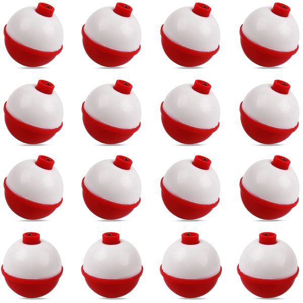 SILANON Fishing Bobbers Floats Assortment,25pcs Snap-on Red and White Bobbers for Fishing,Hard ABS Push Button Round Buoy Floats Bobbers Fishing Tackle Accessories