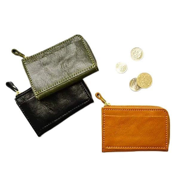 Tochigi Leather, W Coins Card Case, L Zipper, Coin Card Case, 2-Way Handmade, Women's, Men, Wallet, Coin, Card Slots, Business Card Case, L Shape, Round Zipper, Organic Leather, Fashionable, Gift, biege