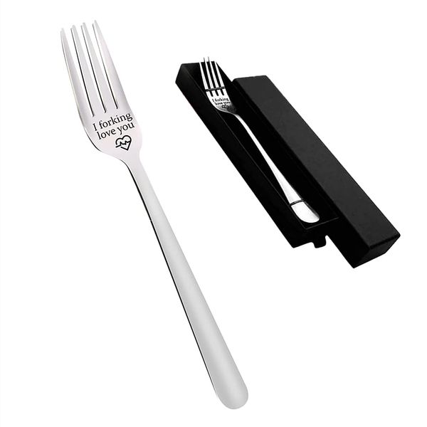 I Forking Love You Fork with Gift Box Engraved Fork Stainless Steel Dinner Forks Lettering Forks for Boyfriend Girlfriend Couples Valentines Day Gifts