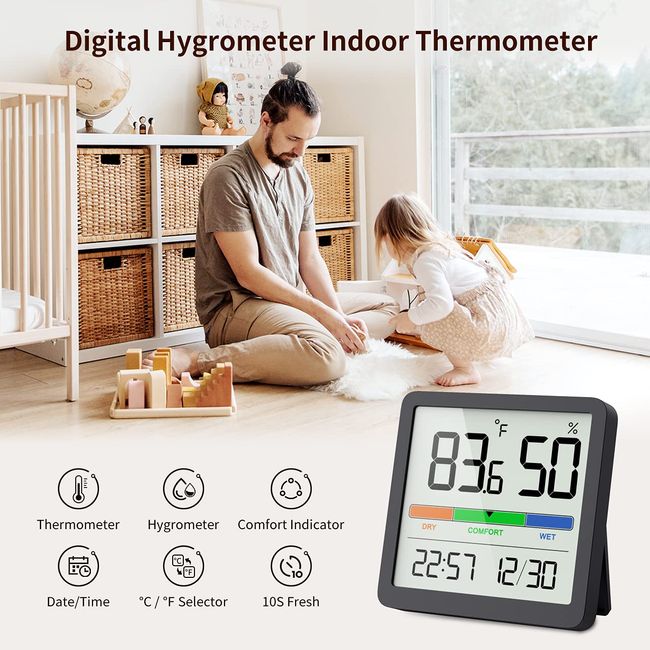 Digital Hygrometer Indoor Thermometer - Humidity Meter for Home, Bedroom, Baby  Room, Office, Greenhouse - Battery-Powered Humidity Gauge (White)