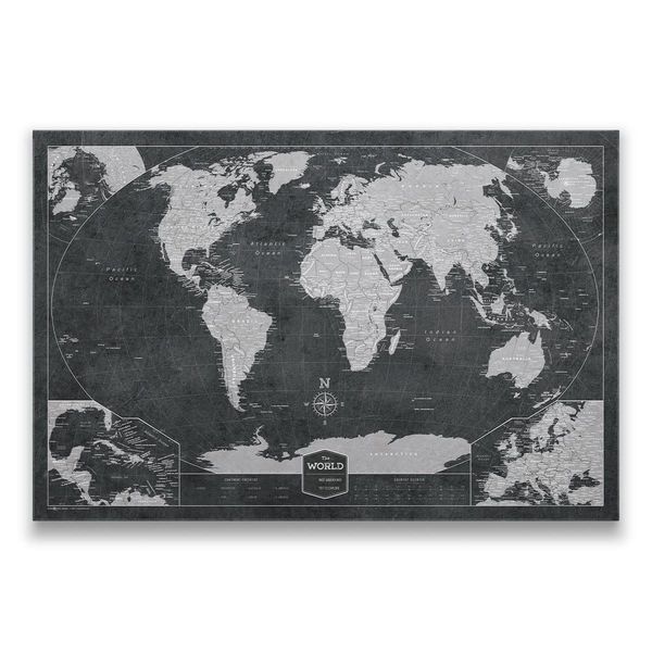 Push Pin World (Winkel Tripel) Map (Pin Board) - Modern Slate