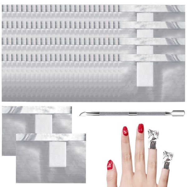 301 Pcs Foil Nail Wraps Kit,300Pcs Nail Foil Wraps and 1 Pc Cuticle Pusher,Gel Nail Remover Nail Foils for Gel Nails,Gel Remover Wraps with Pre-attached Lint-Free Cotton Pads for Manicure and Pedicure