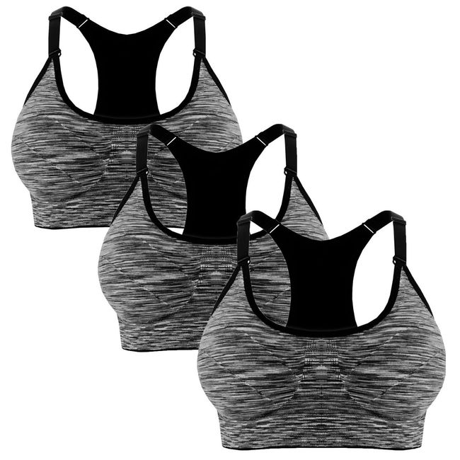 Libella 3er Pack Damen Bustier Bralette Sport BH Wohlfühl-BH Sportliche Comfort BH Gepolsterter Push UP Stützfunktion verstellbare Träger Ohne Bügel Yoga Fitness 3714 Schwarz LXL