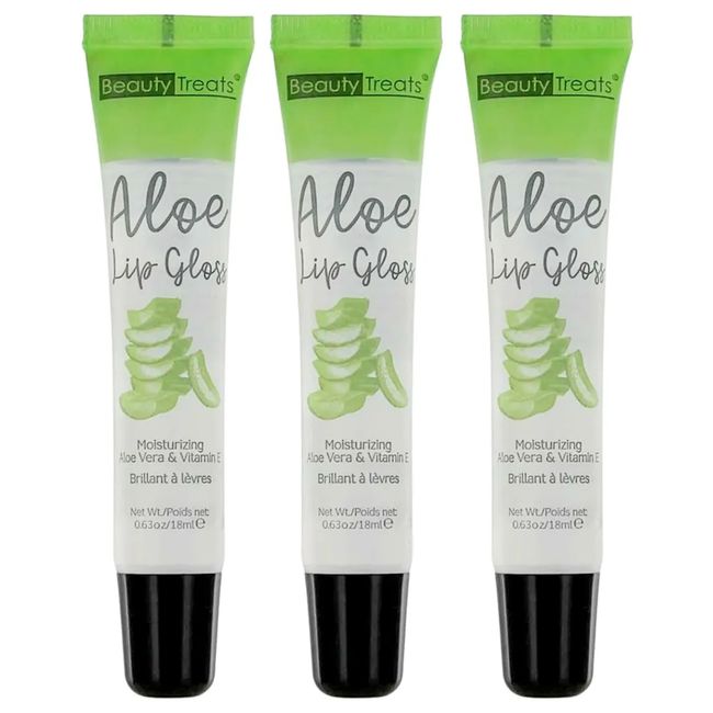 Beauty Treats Aloe Lip Gloss Clear Aloe Vera & Vitamin-E Lip Moisturizer 3PC