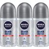 Nivea Men Bulk Set for Men, Sweat Proof, Deodorant, Roll-On, Silver Protect 1.7 fl oz (50 ml) x 3 Packs
