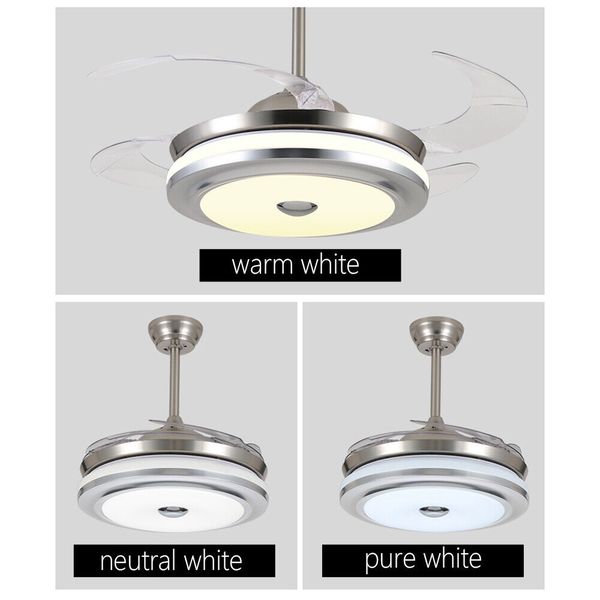 42" Invisible Ceiling Fan With Led Light Retractable Blades Chandelier Fan Home