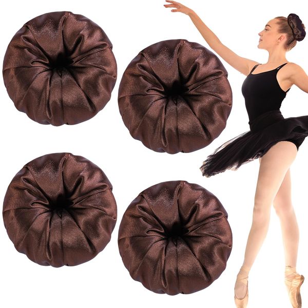 Yuxung 4 Pcs Satin Hair Bun Donut Satin Hair Bun Hair Bun Maker Dark Brown Retain Moisture Easy to Style for Women Ladies Military Ballet and Business