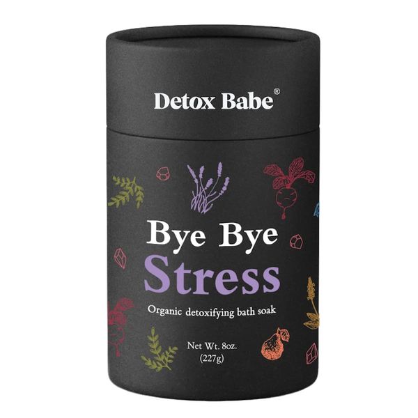 Bye Bye Stress Organic Detox Bath Salt Soak (8 oz) | Epsom Salt, Red Beet, Chia Seed, Lavender, Frankincense, Bergamot Bath Soak | Herbal Essential Oils Soak | Spa Bath Giftc