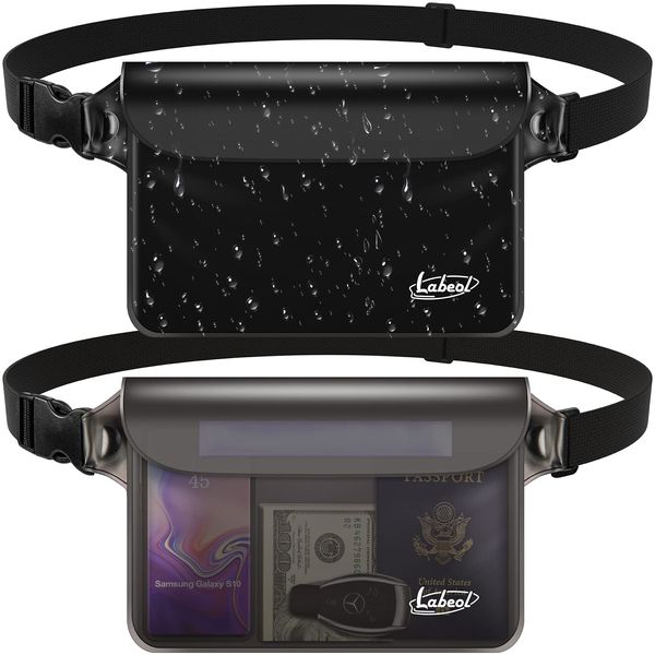 Labeol Waterproof Fanny Pack, 2 Pack Pouch with Waist Strap,Waterproof to Keep Phone and Valuables Dry,Waterproof for Swimming Kayaking Boating Snorkeling (Black+Gray)