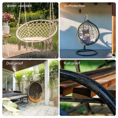 Hanging Chair Cover, Outdoor Swing Egg Chair Cover with Zip, 210D Oxford Waterproof Protective Cover, Hanging Chair, Egg Chair Covers, 115 x 190 cm (Black)