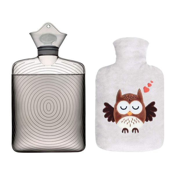 TONGMO Hot Water Bottle with Cute Cover, Capacity 0.6 gal (1.8 L), Eco Hot Water Bottle, No Electricity Required, Soft, Warm Goods, Keeps Your Feet Cold Protection, Perfect for Menstrual Period (Owl)