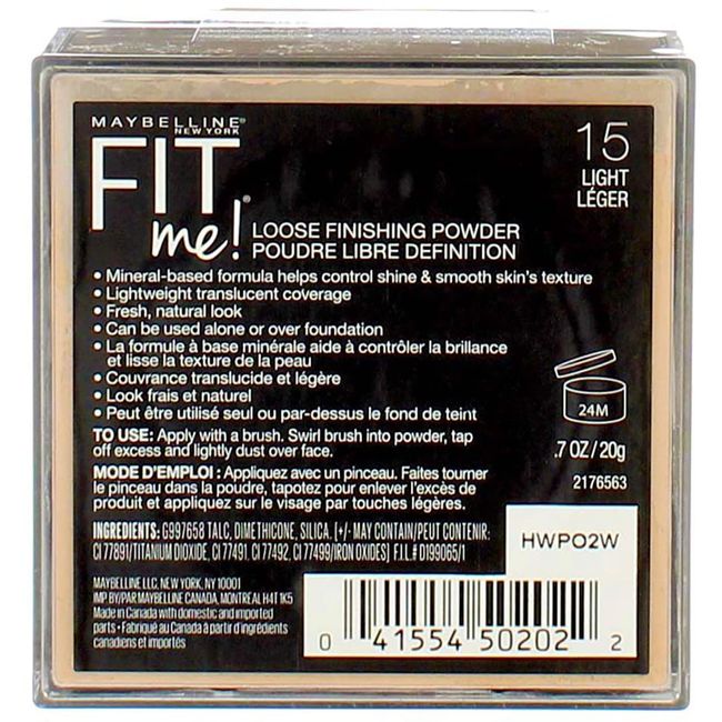 Maybelline Fit Me Loose Finishing Powder, 15 Light, 0.7 oz (Pack of 2)