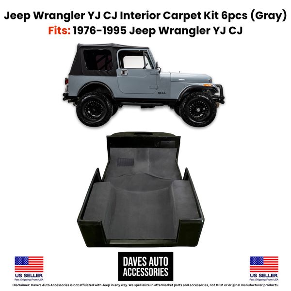 Wrangler CJ YJ 1976-1995 6PC Carpet Kit – Interior Replacement Rug Set Light Gra