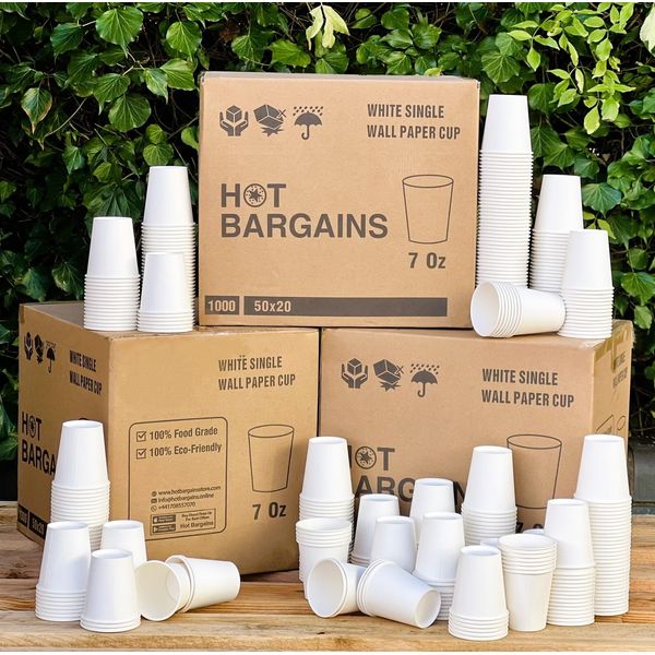 HOT BARGAINS, 500 X 7oz Single Wall White Paper Cups for Hot & Cold Drinks Premium Disposable Coffee/Tea Paper Cups Perfect for Your Home, Café, Work, Parties or Outdoors