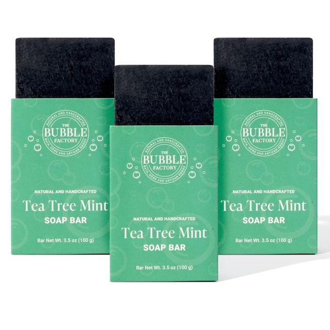 The Bubble Factory Tea Tree Mint - Handmade in the USA, Palm Oil Free, All Natural Bar Soap, 3 Bars