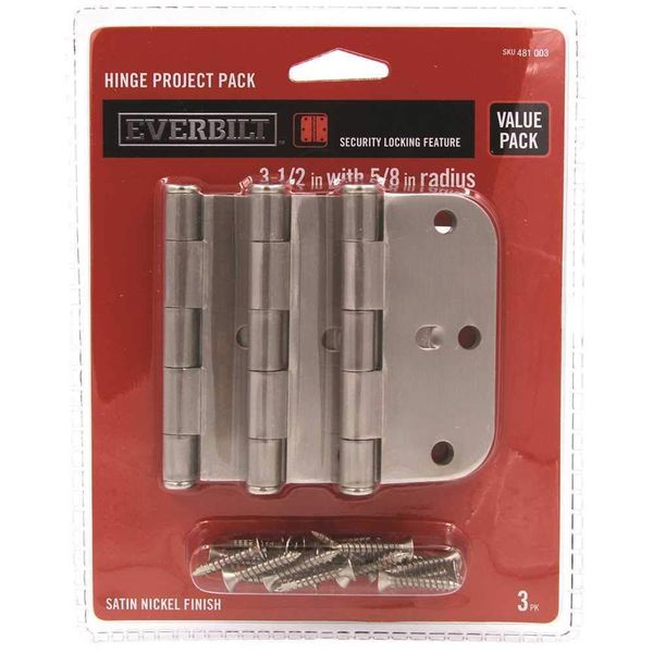 Everbilt 3-1/2 in. x 5/8 in. Radius Satin Nickel Security Door Hinge Value Pack