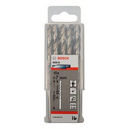 Bosch Professional 10x Metal drill bits HSS-G DIN 338 (for metal, Ø 7 x 69 x 109 mm, Accessory Drill Driver)