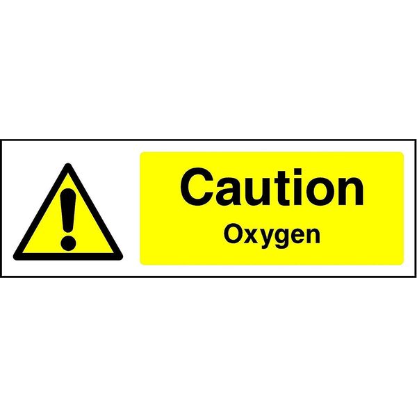 Caution Oxygen safety sign - Self adhesive sticker 150mm x 50mm