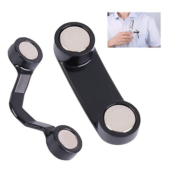 Set of 2 Glasses Holder, Prevents Loss of Glasses, Prevents Misplacing, Prevents Forgets, Fall Prevention, Easy to Take Out, Zinc Alloy, Neodymium Magnets, Rust Prevention, V-Shaped Brooch Hold, Suitable for Storing Gadgets, Pens, Earphones, Sunglasses, F