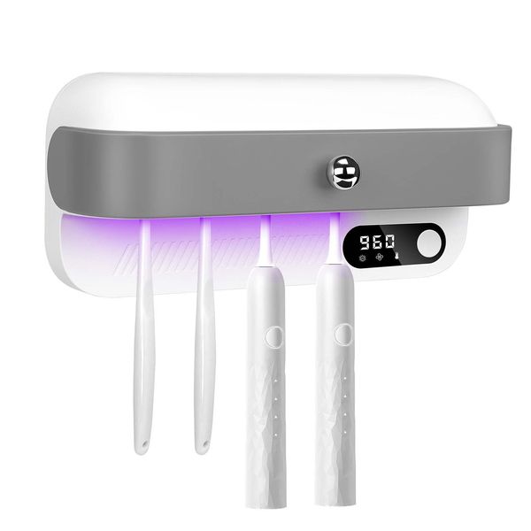 Bestcool Toothbrush Holder Wall Mounted, UV Toothbrush Steriliser with 4 Brush Places, UVC Sterilisation & Drying Electric Toothbrush Holder for Baby & Family, Bathroom Organiser