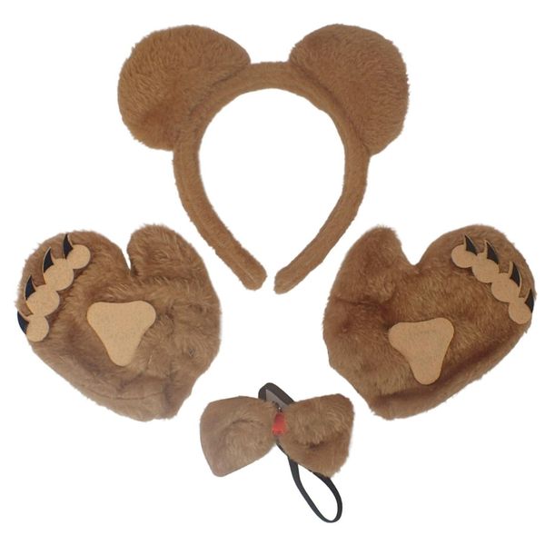 Topkids Accessories Teddy Bear Ears Teddy Bear Headband Brown Teddy Bear Ears Animal Headbands Easter Halloween Fancy Dress Outfit World Book Day For Adults, Children, Kids (Brown w/Gloves & Bow Tie)