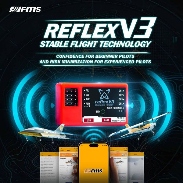 Fms RC Airplane Reflex V3 Mini Gyro Flight Control System for Remote Control Aircraft Plane Reflex V3 Stable Flight Controller