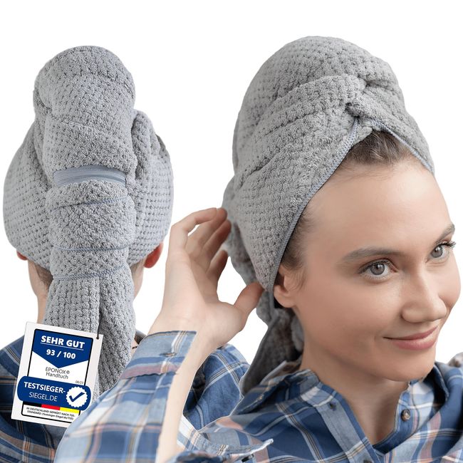 Eponox® Premium saç türban mikrofiber el havlusu, elastik bantlı, saç havlusu, el havlusu, hızlı kurur, uzun saçlar için ideal ve süper yumuşak, waffle tasarımlı saç kurutma bezi