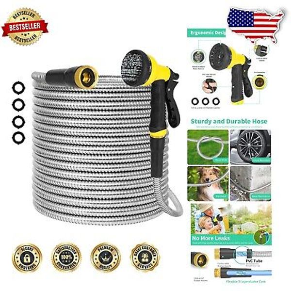 Lightweight 50FT Metal Garden Hose - Crush-Resistant with Multi-Function Nozzle