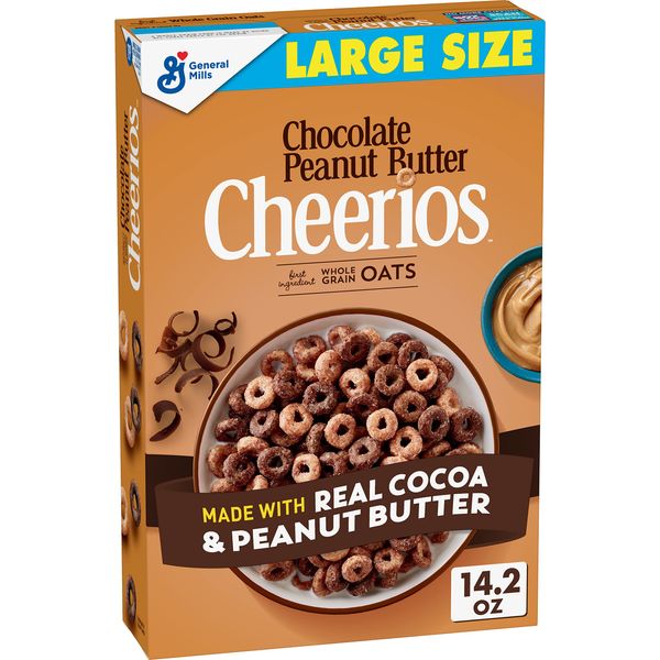 Chocolate Peanut Butter Cheerios Cereal, Breakfast Cereal With Whole Grain Oats, 14.2 OZ Large Size