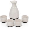 True Fervor Ceramic Sake Set Includes Four 3.5 oz Small Cups & One 8 oz Carafe for Gin, Japanese Tea, Herbal Teas, Drinkware, Home Bar, 5-Piece, White
