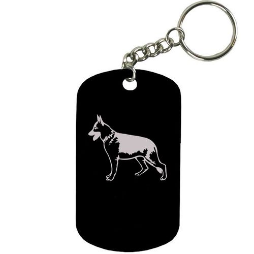 Personalized Engraved Custom German Shepherd 2-inch Colored Anodized Aluminum Customizable Keychain Dog Tag, Black
