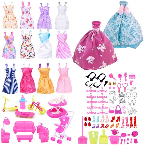 EuTengHao 123Pcs Clothes and Accessories for 11.5 Inch Dolls Contain 13 Party Gown Outfits Dresses for 11.5 Inch Doll Handmade Doll Wedding Dresses and 108Pcs Doll Accessories for 11.5 Inch Girl Doll