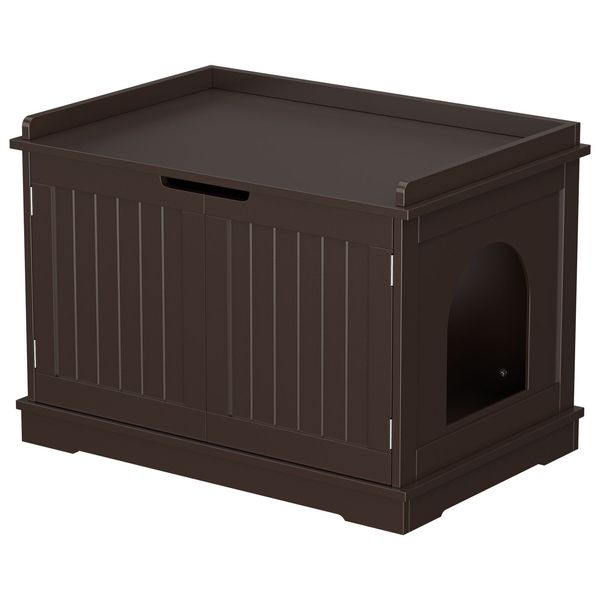 Cat Washroom Litter Storage Bench Pet Crate House Suit for Most Cats Brown