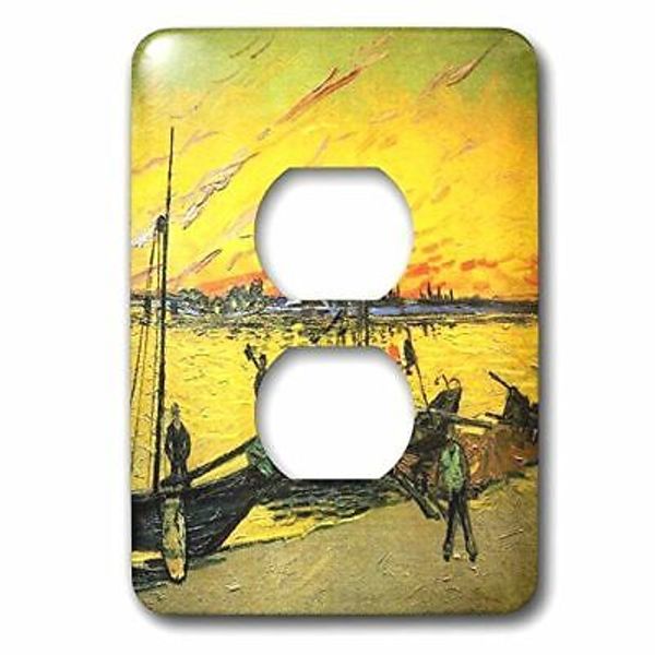 3dRose lsp_80293_6 Picture Of 1888 Van Gogh Painting Coal Barges Plug Outlet Cov